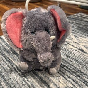 Plush Gray Elephant with Pink Ears